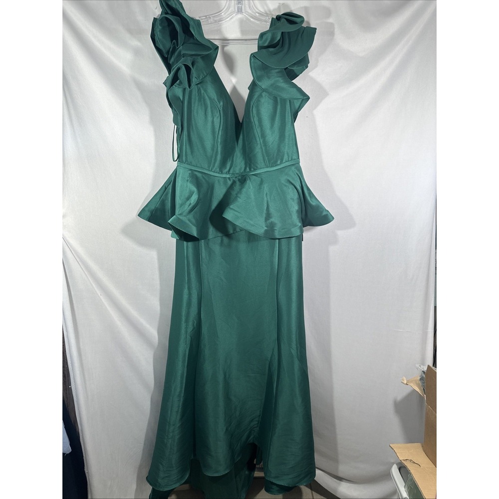 NWT MAC DUGGAL [ 16W ] 67751 Ruffle Sleeve Vneck Peplum Trumpet Gown Green J1694 - Picture 8 of 13